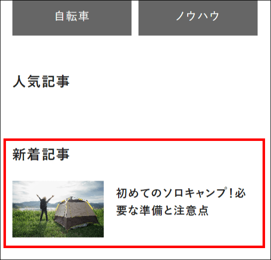 新着記事の表示（公開中の記事が1記事の場合）